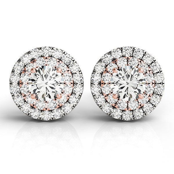 Rose gold halo hot sale diamond earrings