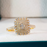 0.95ct Natural Brilliant and Baguette Diamond 18k Gold Engagement Ring - 10US02