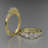 Gold 3 Stones Round Engagement Ring - 02DS03