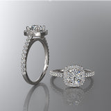 Gold Cushion Cut Halo Engagement Ring - 02DS05