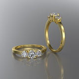 Gold 3 Stones Round Engagement Ring - 02DS06