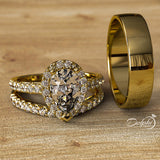 2.0ct Pear Halo Diamond Gold Complete Wedding Set - 03US17