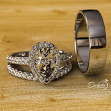 2.0ct Pear Halo Diamond Gold Complete Wedding Set - 03US17