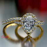 2.0ct Pear Halo Diamond Gold Bridal Set - 03US09