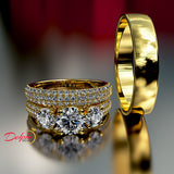 3-Stone Pave Gold Complete Wedding Set - 03US13