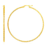 14k Yellow Gold Large Textured Hoop Earrings (50mm Diameter) (1.5mm)-rx28760
